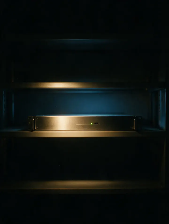 A single plain rack server with an unlabeled faceplate and one status light.